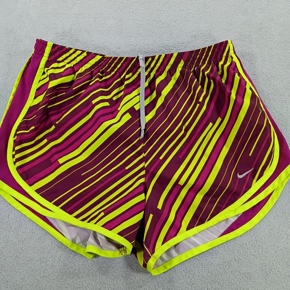 Nike Womens Tempo Running Shorts Berry Lime Medium Geometric Stripe Dri-FIT